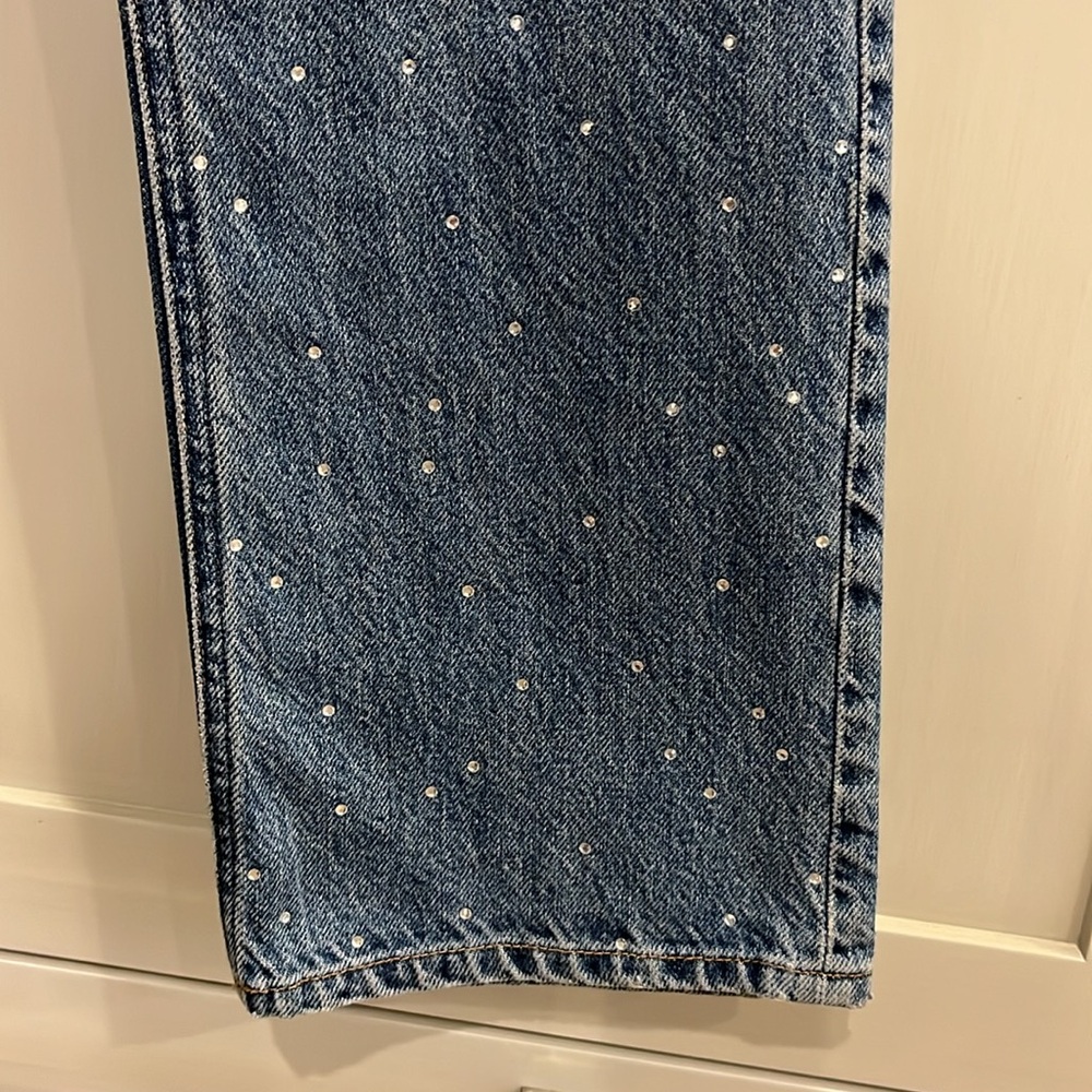 NWT 90’s Straight High Waist rhinestone embellished H&M cotton button fly jeans - Picture 4 of 7